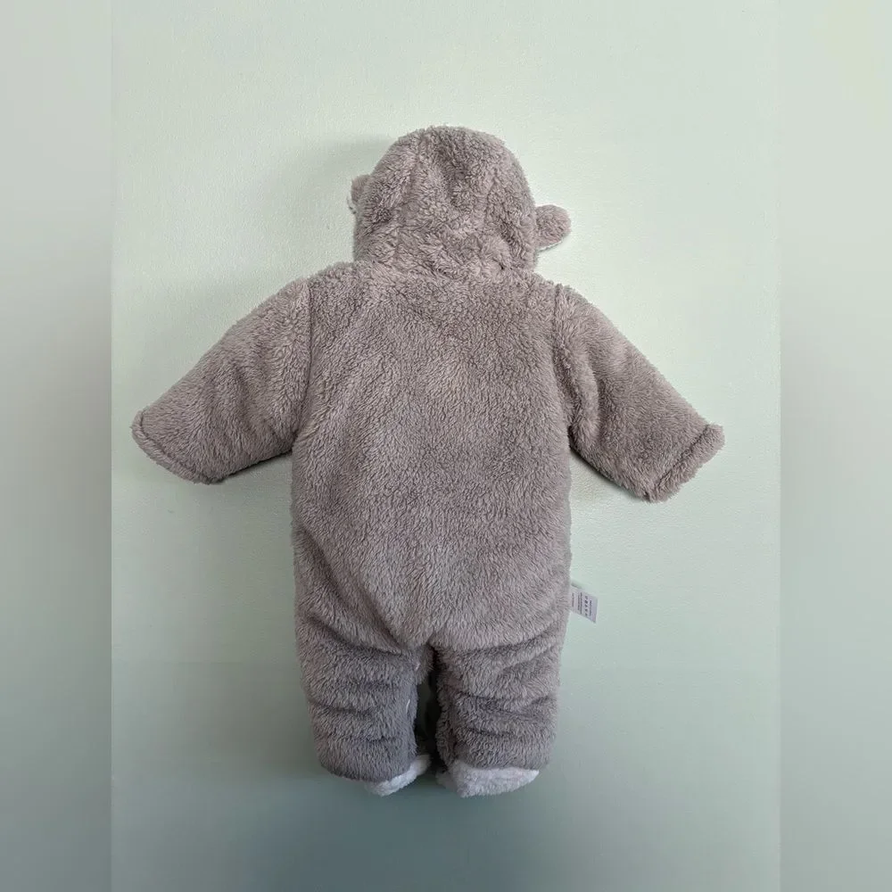 Gray Teddy Bear Fleece Baby Jumpsuit Snow Super Soft Warm 0-3 Month